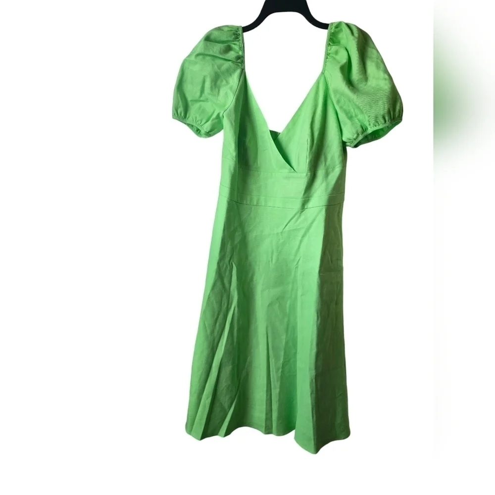J. CrewPuff-sleeve V-neck midi dress in stretch linen blend Sz. 12